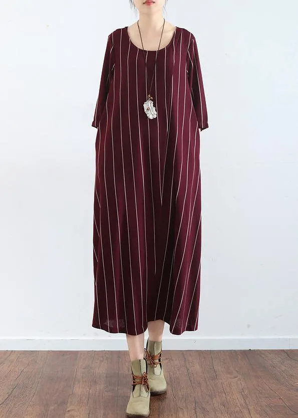 100% burgundy cotton clothes For Women plus size Catwalk striped Dresses summer Dresses