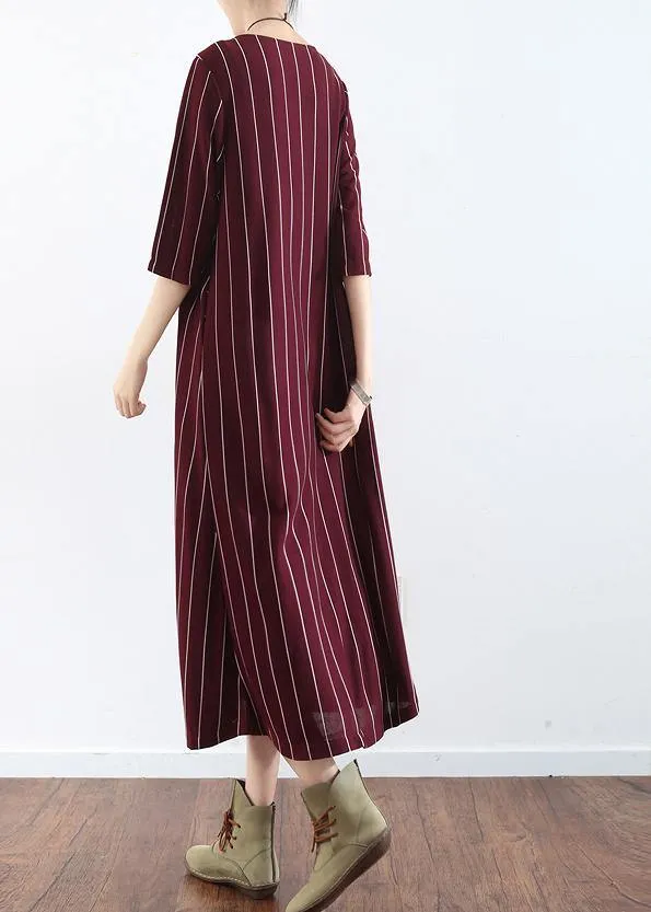 100% burgundy cotton clothes For Women plus size Catwalk striped Dresses summer Dresses