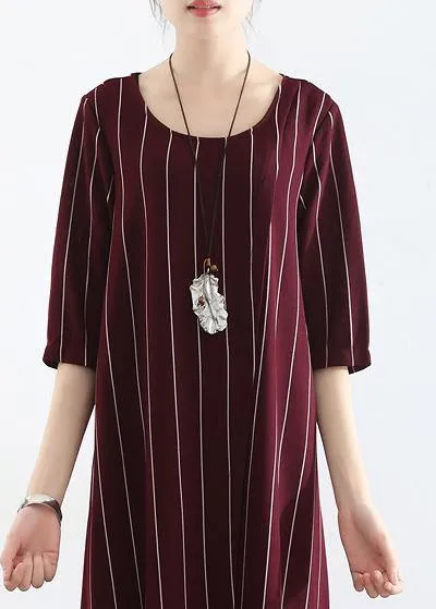 100% burgundy cotton clothes For Women plus size Catwalk striped Dresses summer Dresses