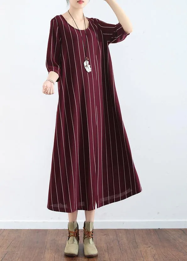 100% burgundy cotton clothes For Women plus size Catwalk striped Dresses summer Dresses