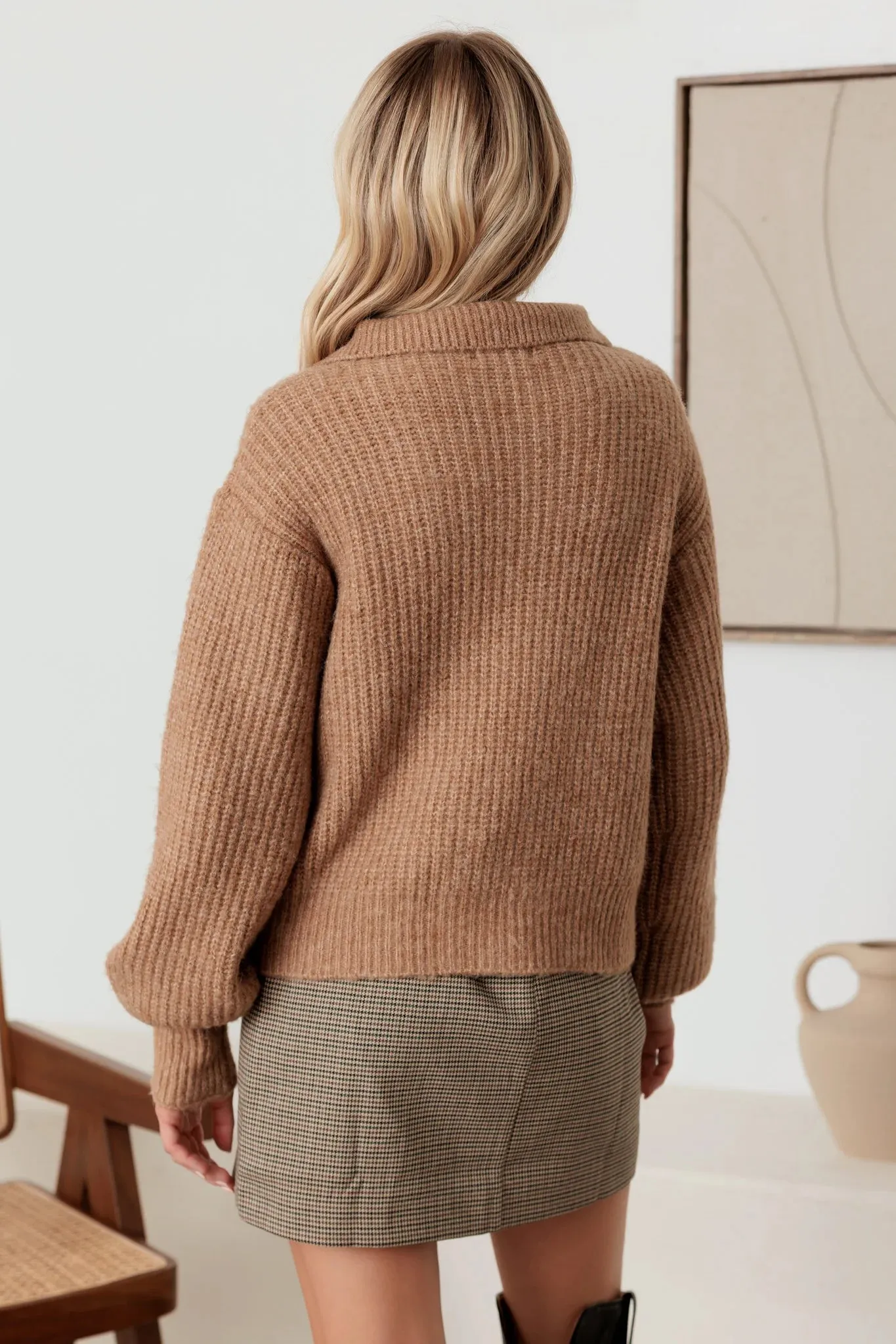 100% Wool Button-Up Neck Pullover Sweater