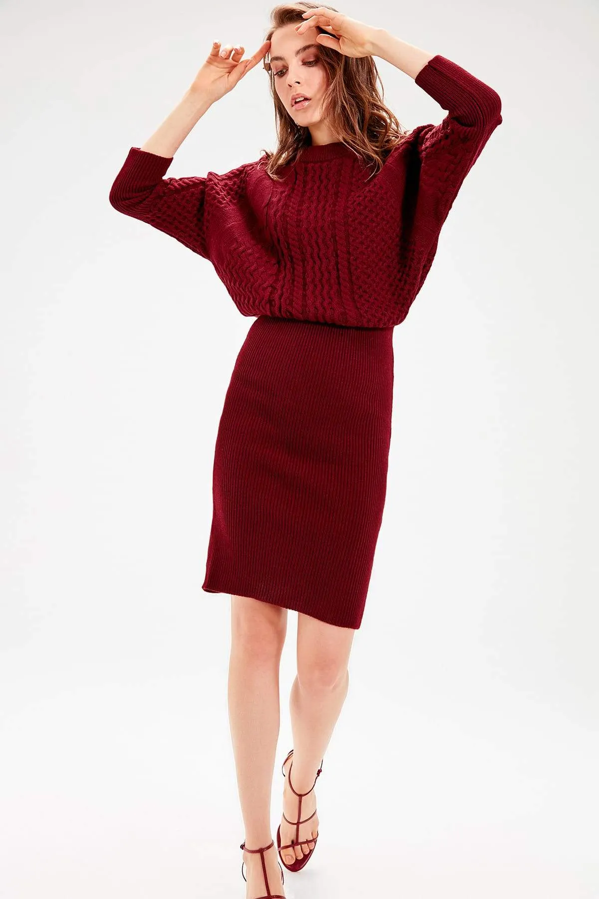 13041 Burgundy Knited Sweater Dress