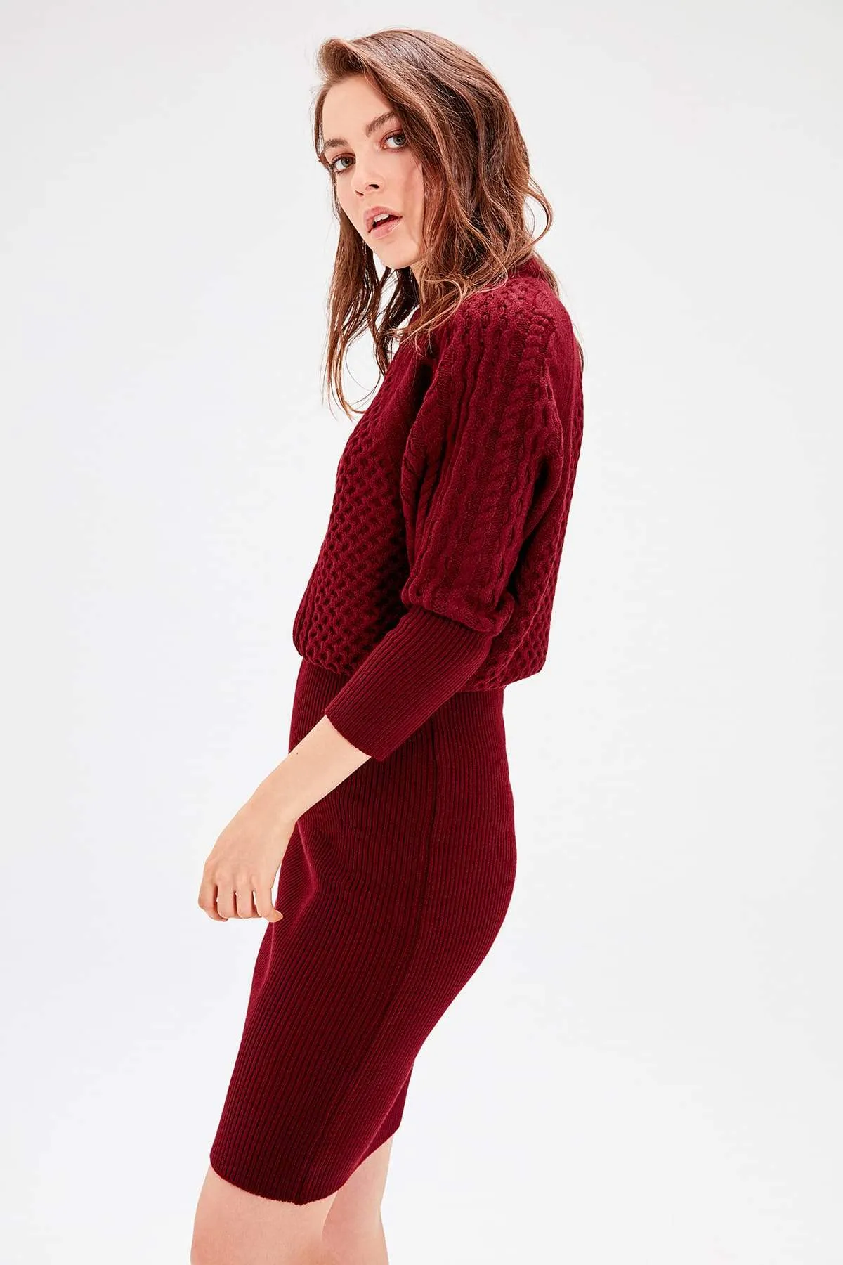 13041 Burgundy Knited Sweater Dress