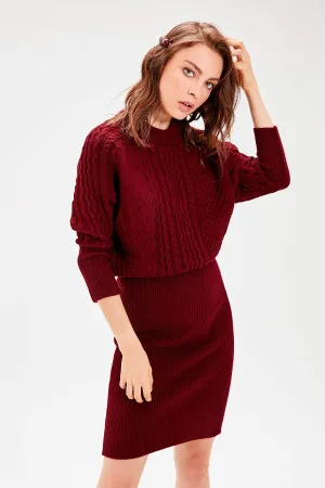 13041 Burgundy Knited Sweater Dress