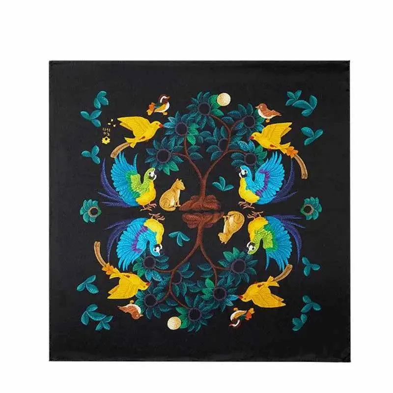 16 Momme Silk Luxury Square Silk Scarf Floral and Avian Design 87x87cm