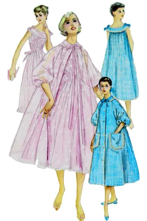 1956 Simplicity 1850 Negligee Pattern w Nightgown Robe & Hostess Coat