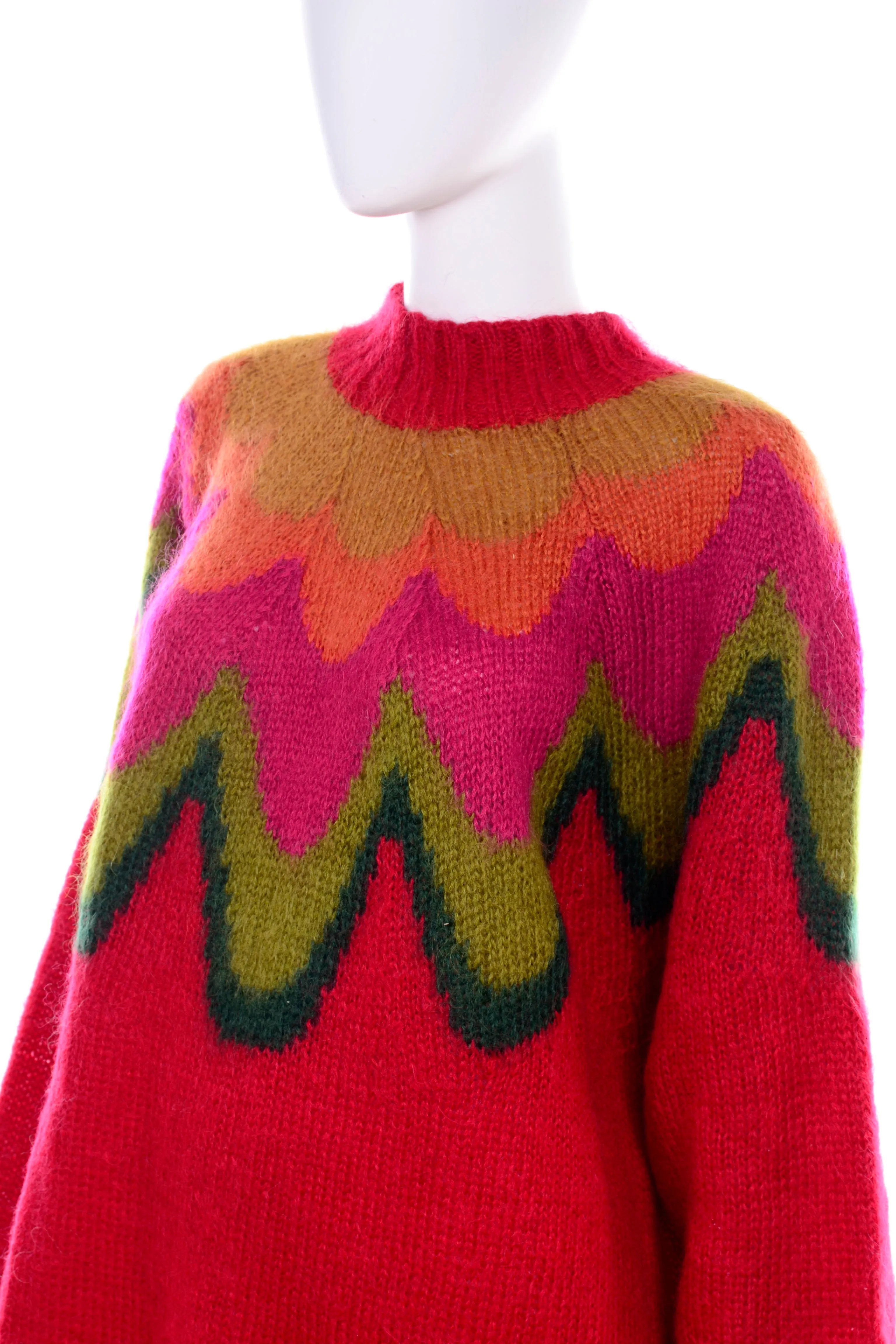 1980's Maurice Sasson Kikit Red Mohair Mock Turtleneck Sweater