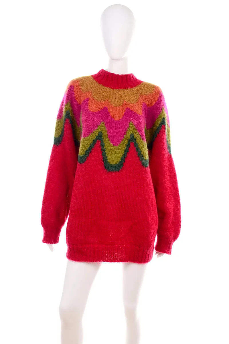 1980's Maurice Sasson Kikit Red Mohair Mock Turtleneck Sweater