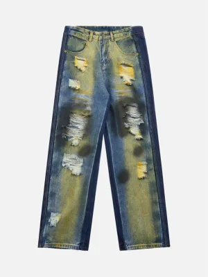 1984 Hip-hop Washed Distressed Loose Spray-dyed Jeans