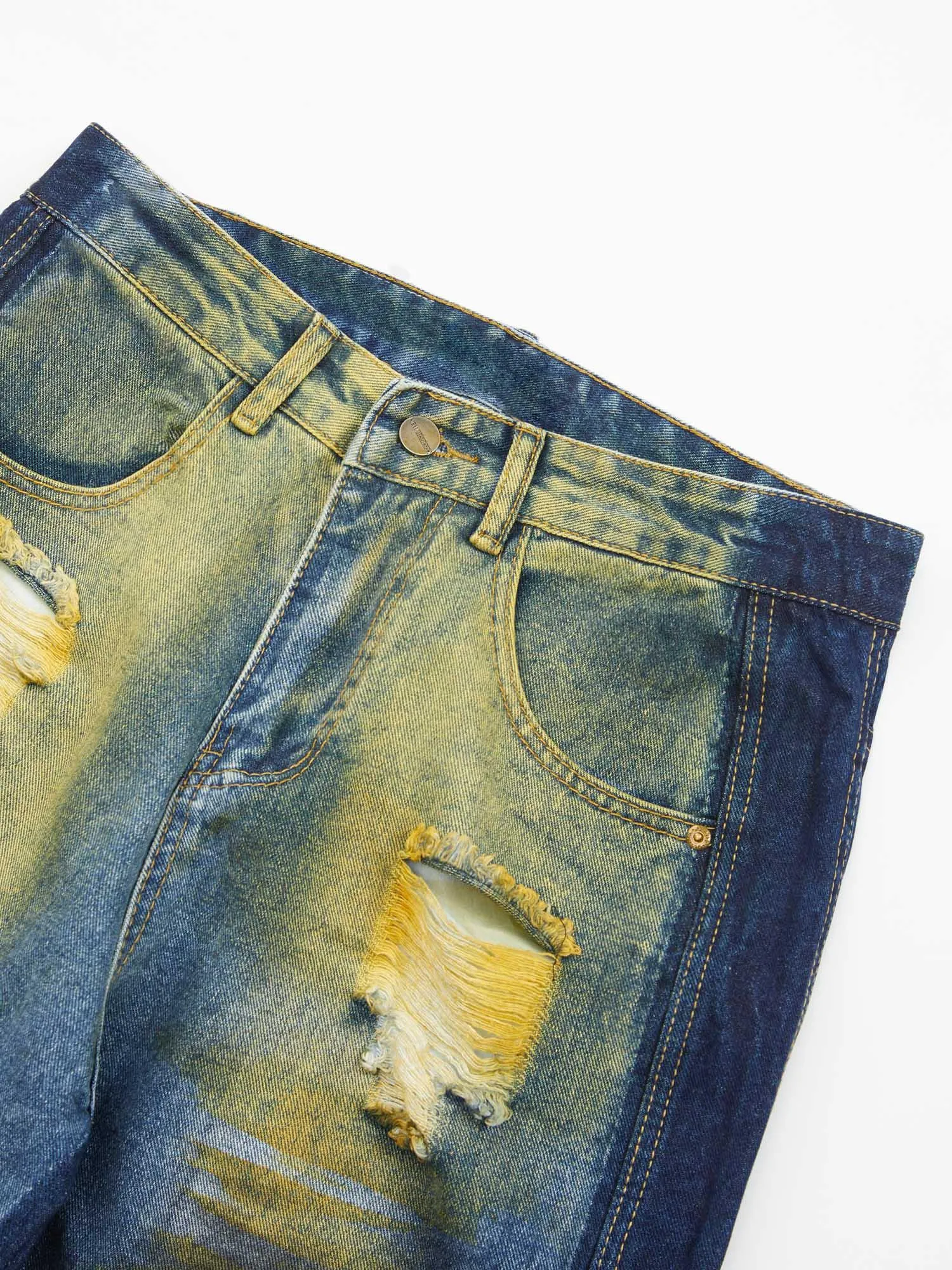 1984 Hip-hop Washed Distressed Loose Spray-dyed Jeans