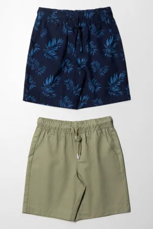 2 Pack Woven Shorts Tropical Navy Blue