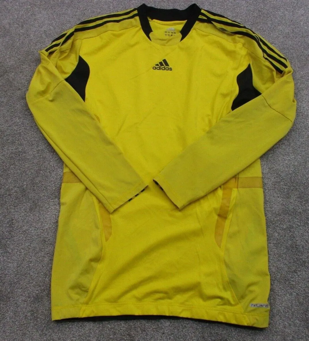 Adidas 3 Striped Sports T-Shirt Men's Size 12 Yellow Long Sleeves ClimAcool