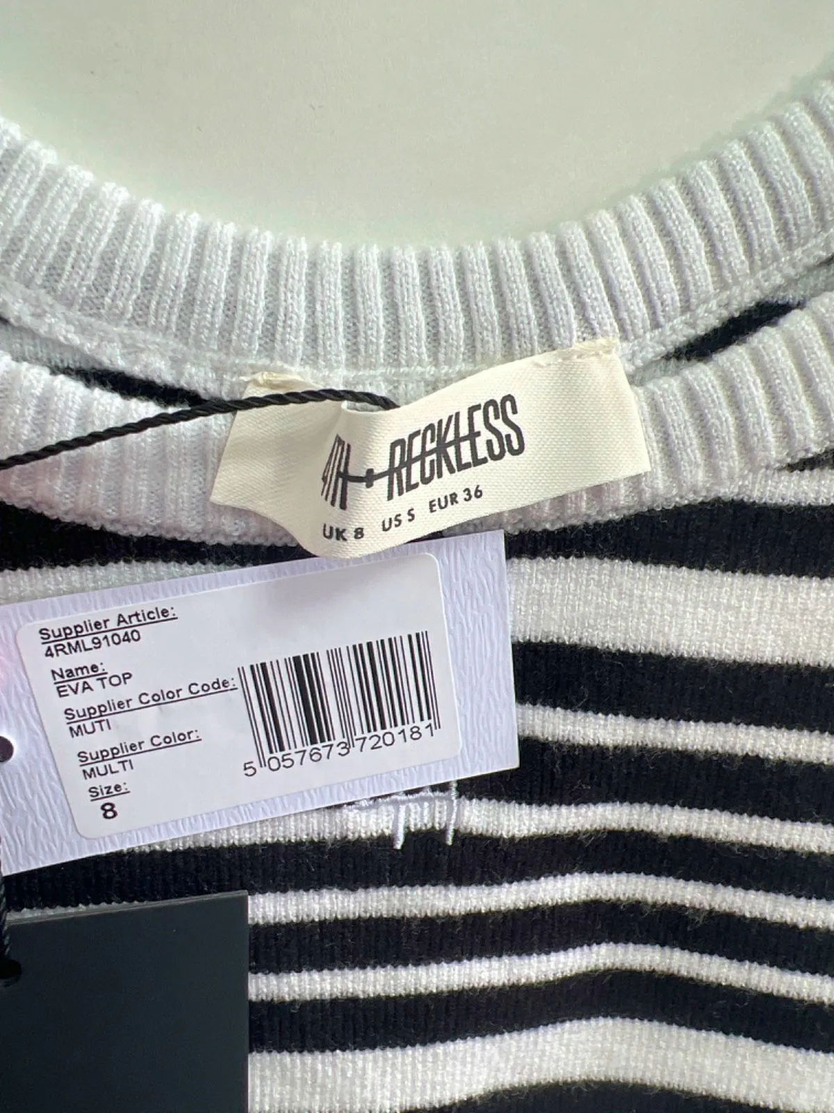 AH-RECKLESS Navy White Striped Knit Tank Top UK 8