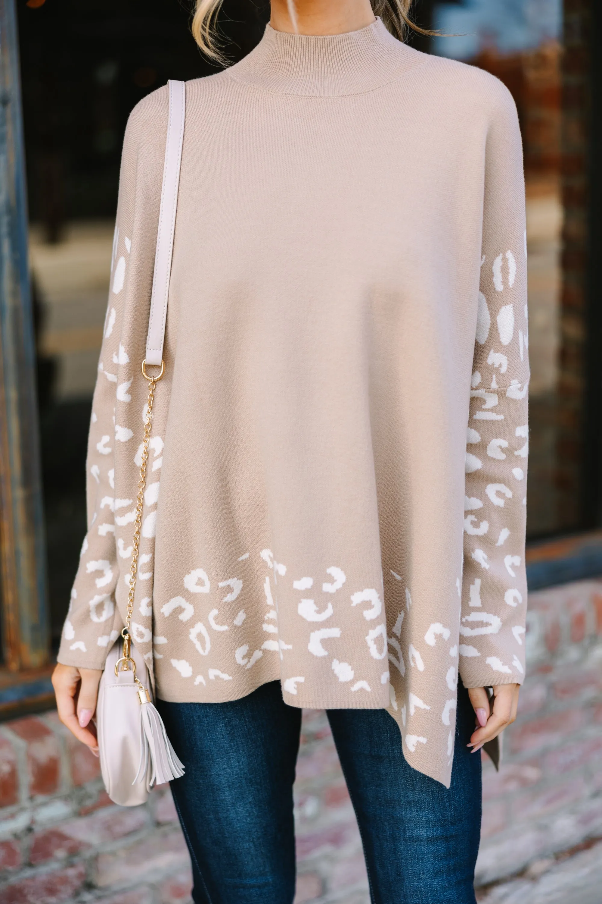 All In Theory Taupe Brown Leopard Sweater Tunic