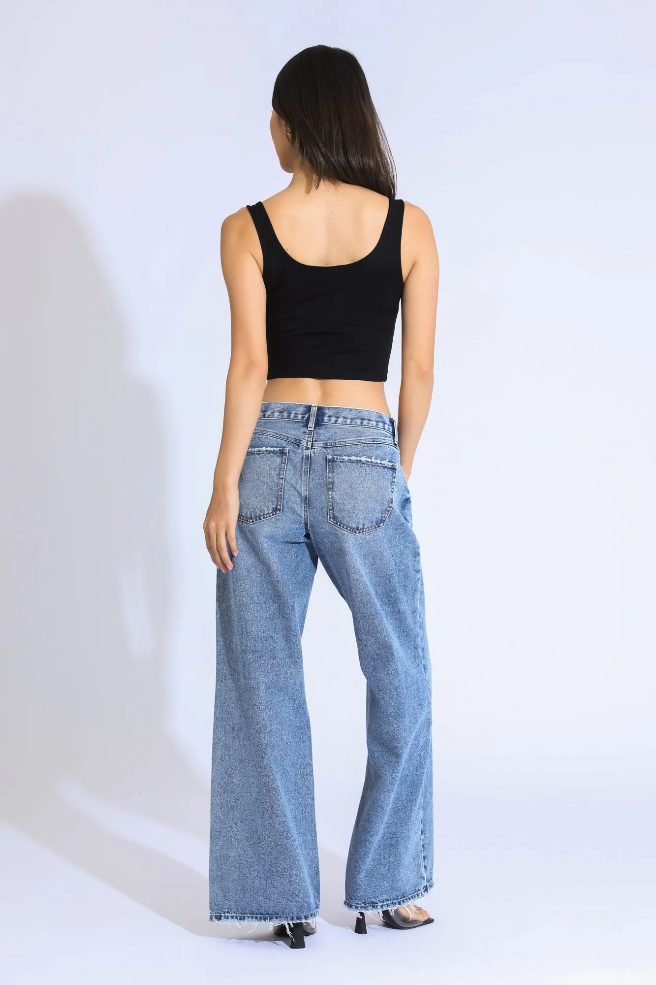 ASHLEY CLASSIC LOW RISE A-LINE BAGGY JEANS - BLUE/BLACK