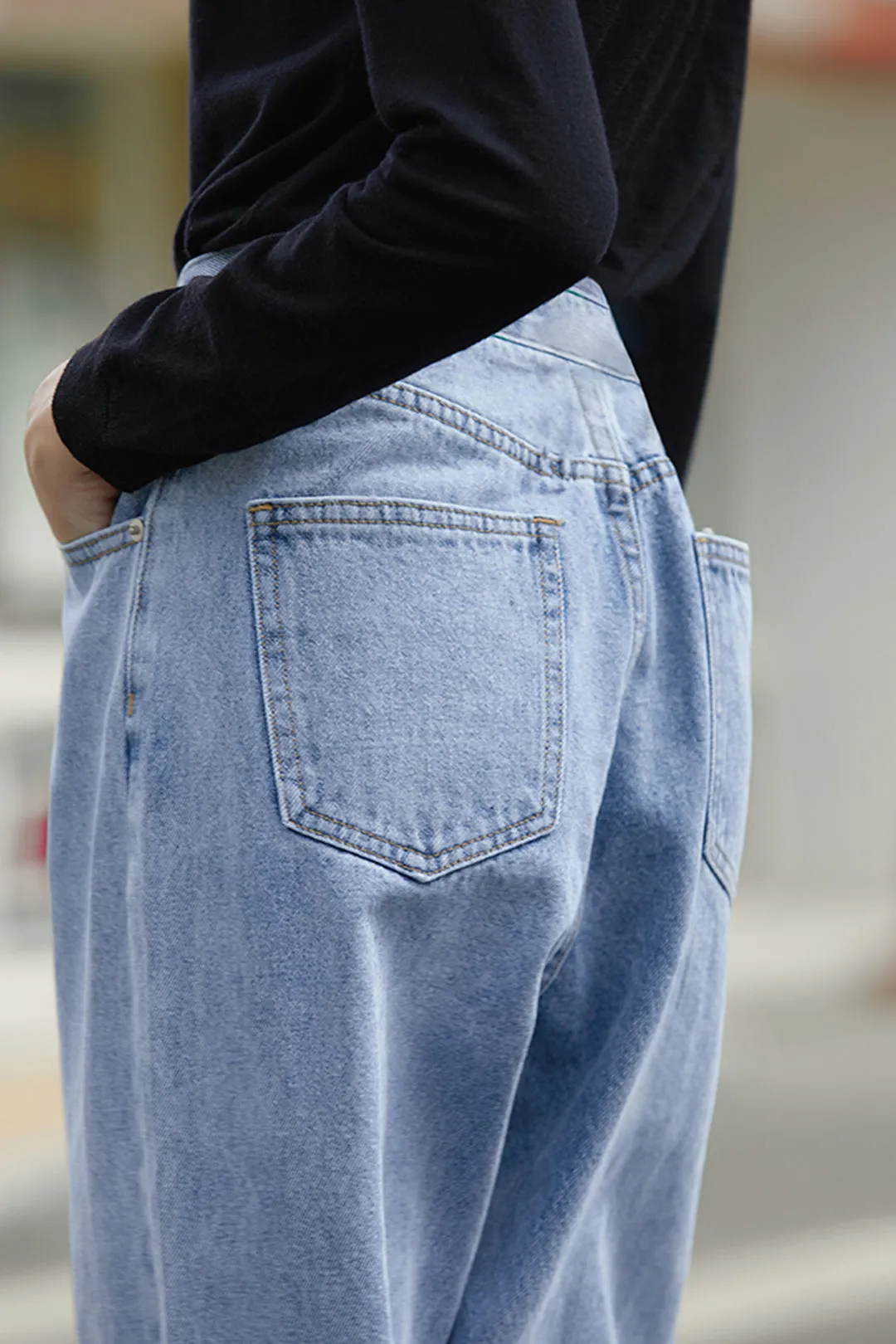 Asymmetric design jeans | Blue washed jeans | Street jeans