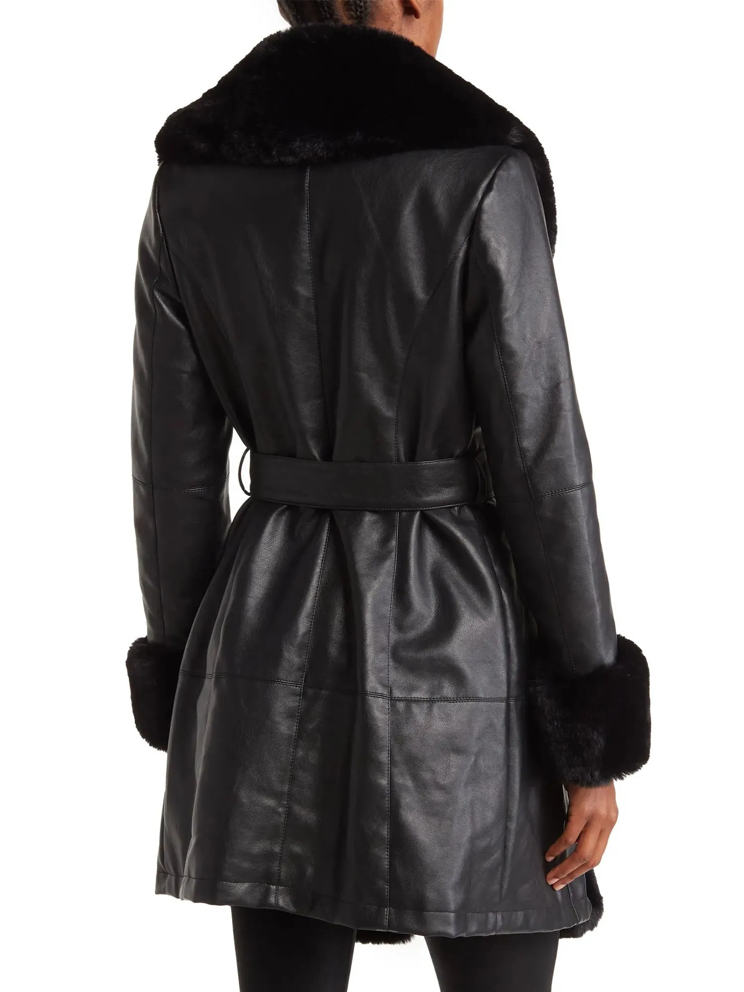 Azela Wang Pleather Fur Trim Trench Coat - Brands We Love