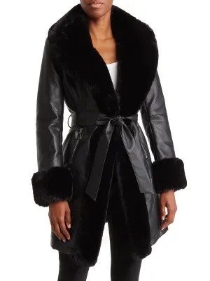 Azela Wang Pleather Fur Trim Trench Coat - Brands We Love