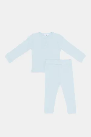 Babies Blue Ribbed Henley Pyjama Set (2 Piece)