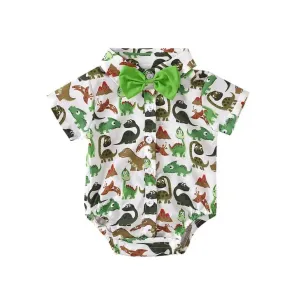 Baby Boy Dinosaur Romper   Bow tie - Green