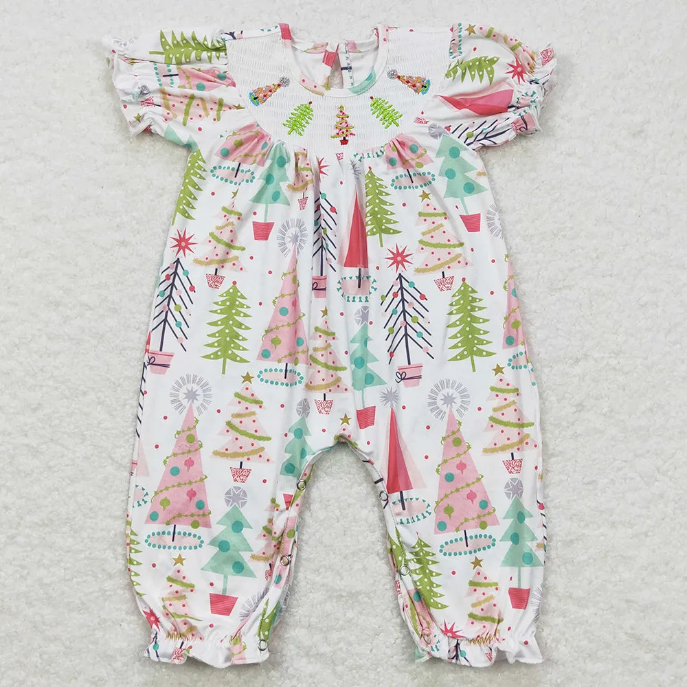 Baby Girls Smocked Romper Christmas Tree Rompers SR0419