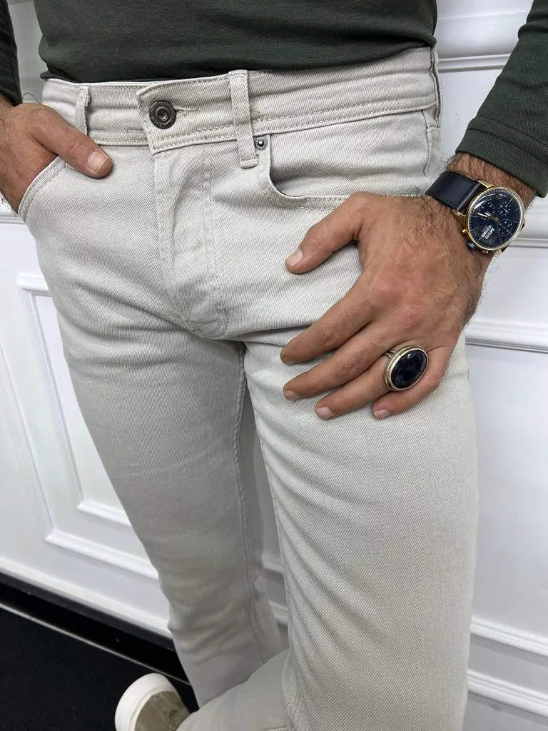 Beige Slim Fit Jeans for Men by GentWith.com