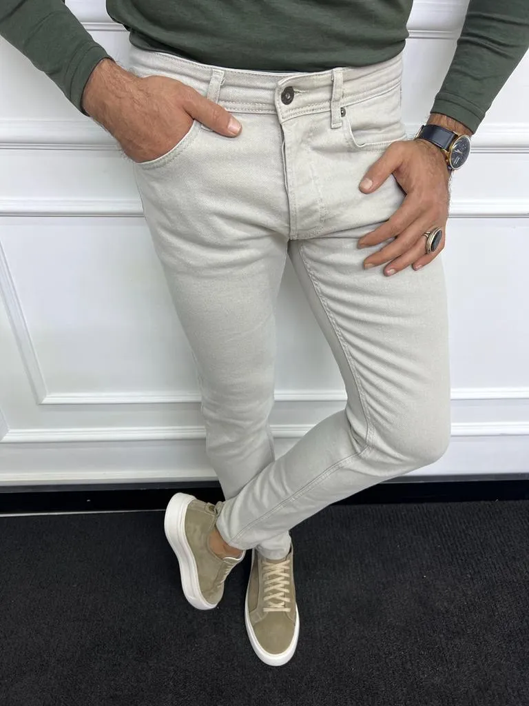 Beige Slim Fit Jeans for Men by GentWith.com