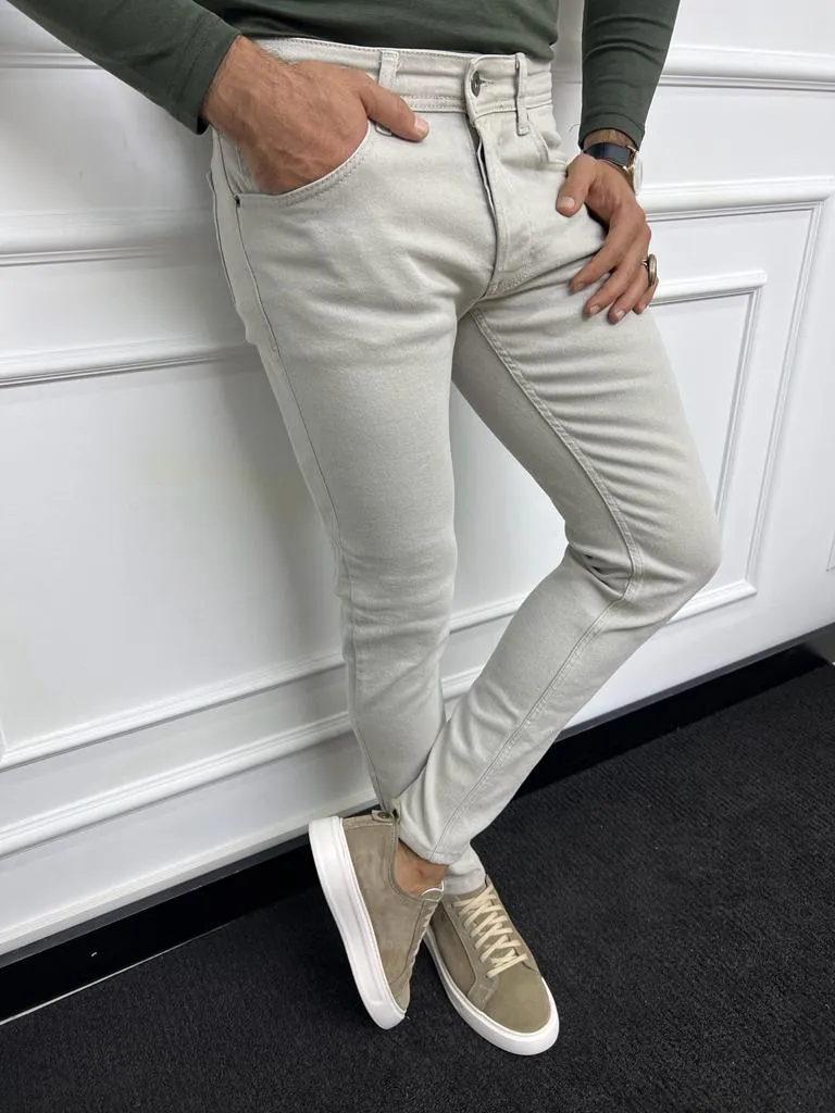 Beige Slim Fit Jeans for Men by GentWith.com