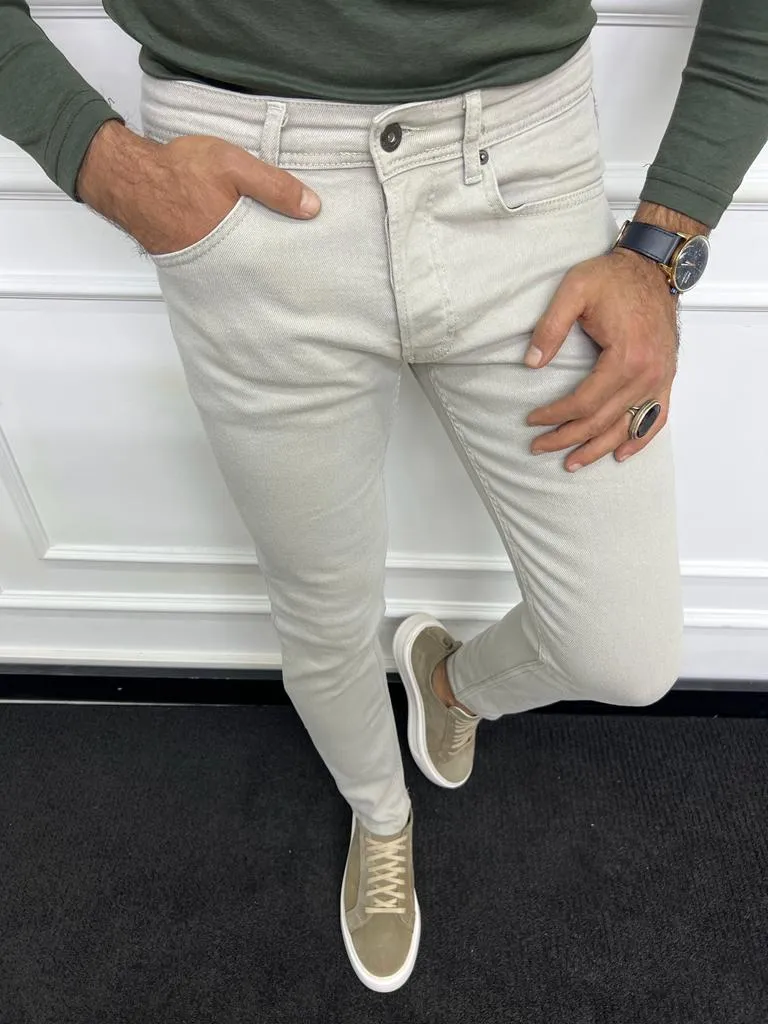 Beige Slim Fit Jeans for Men by GentWith.com