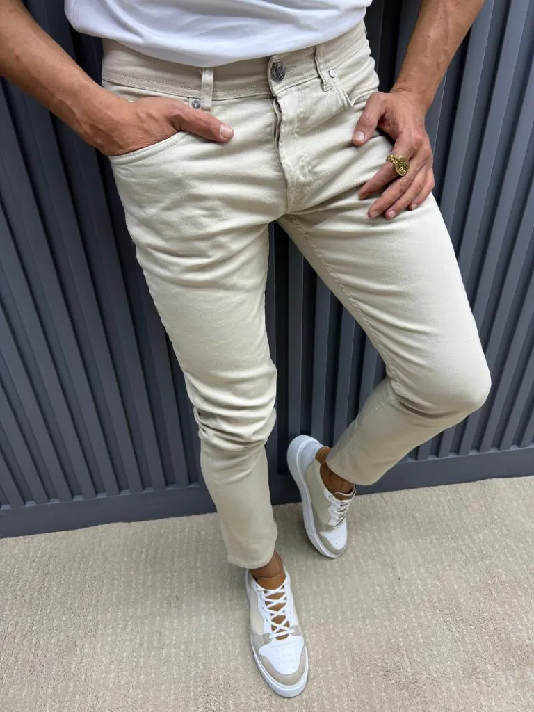 Beige Slim Fit Jeans for Men by GentWith.com