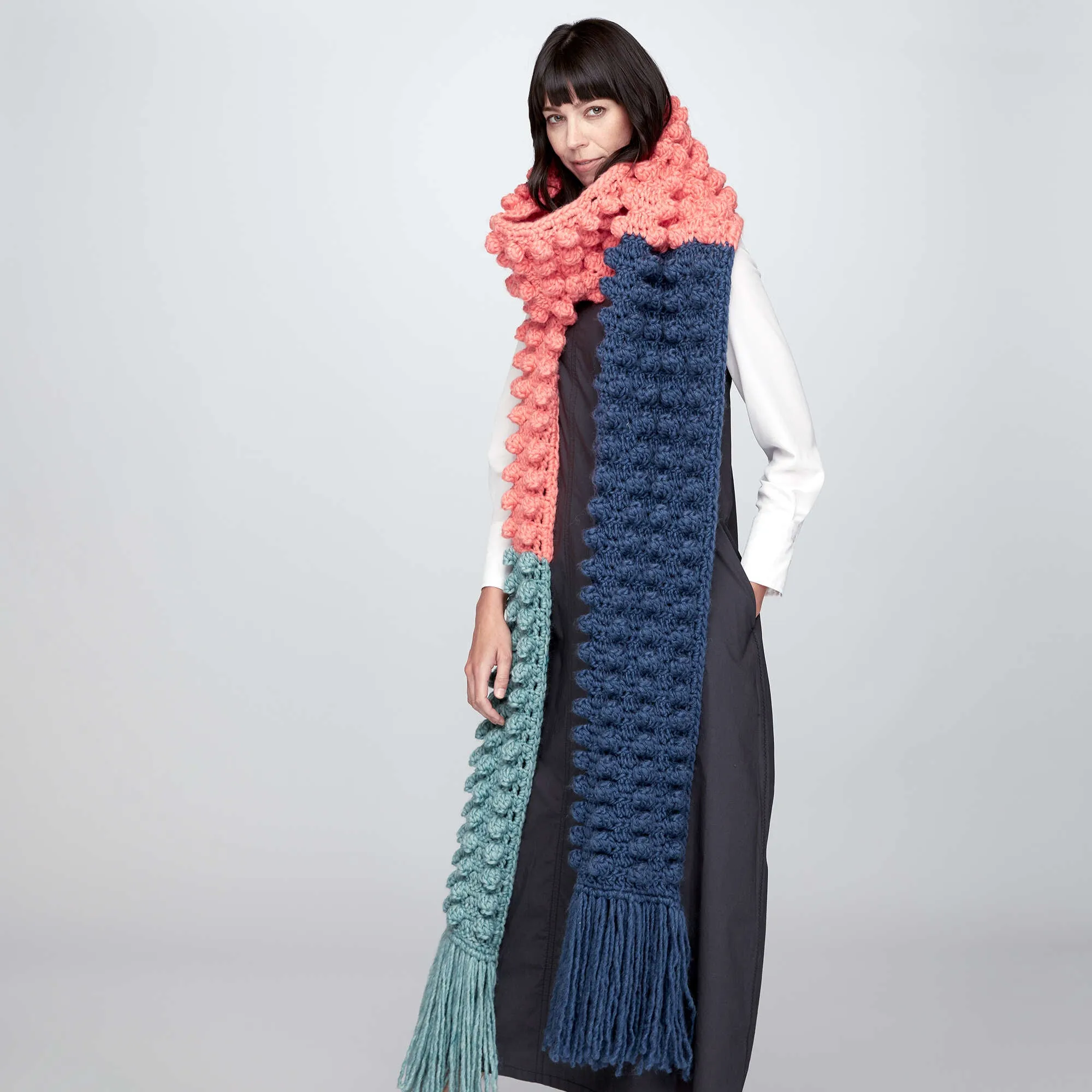 Bernat Crochet Color Block Bobble Scarf