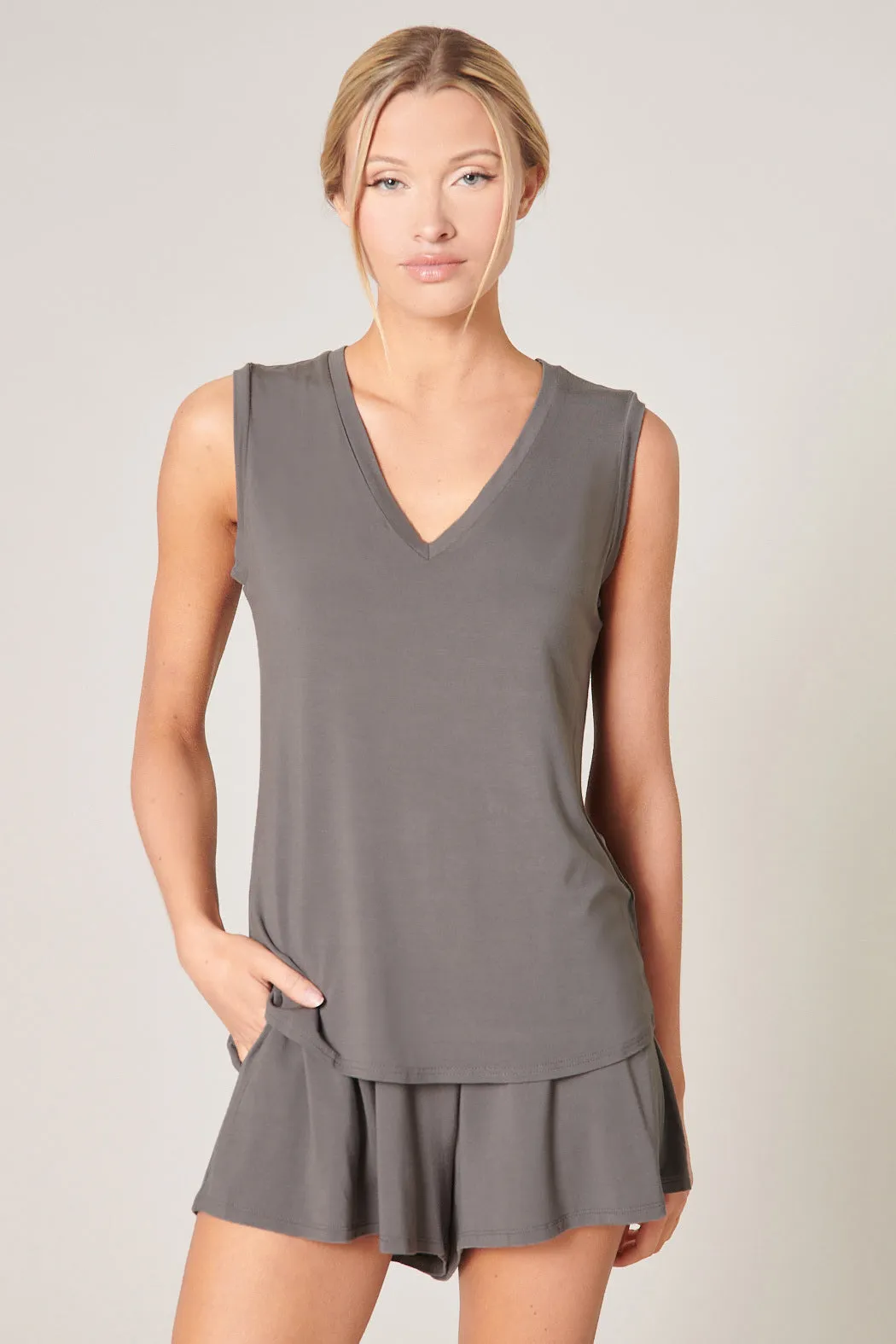 Betty V-Neck Sleeveless Jersey Knit Top