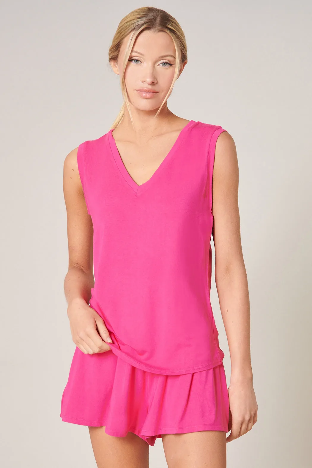 Betty V-Neck Sleeveless Jersey Knit Top