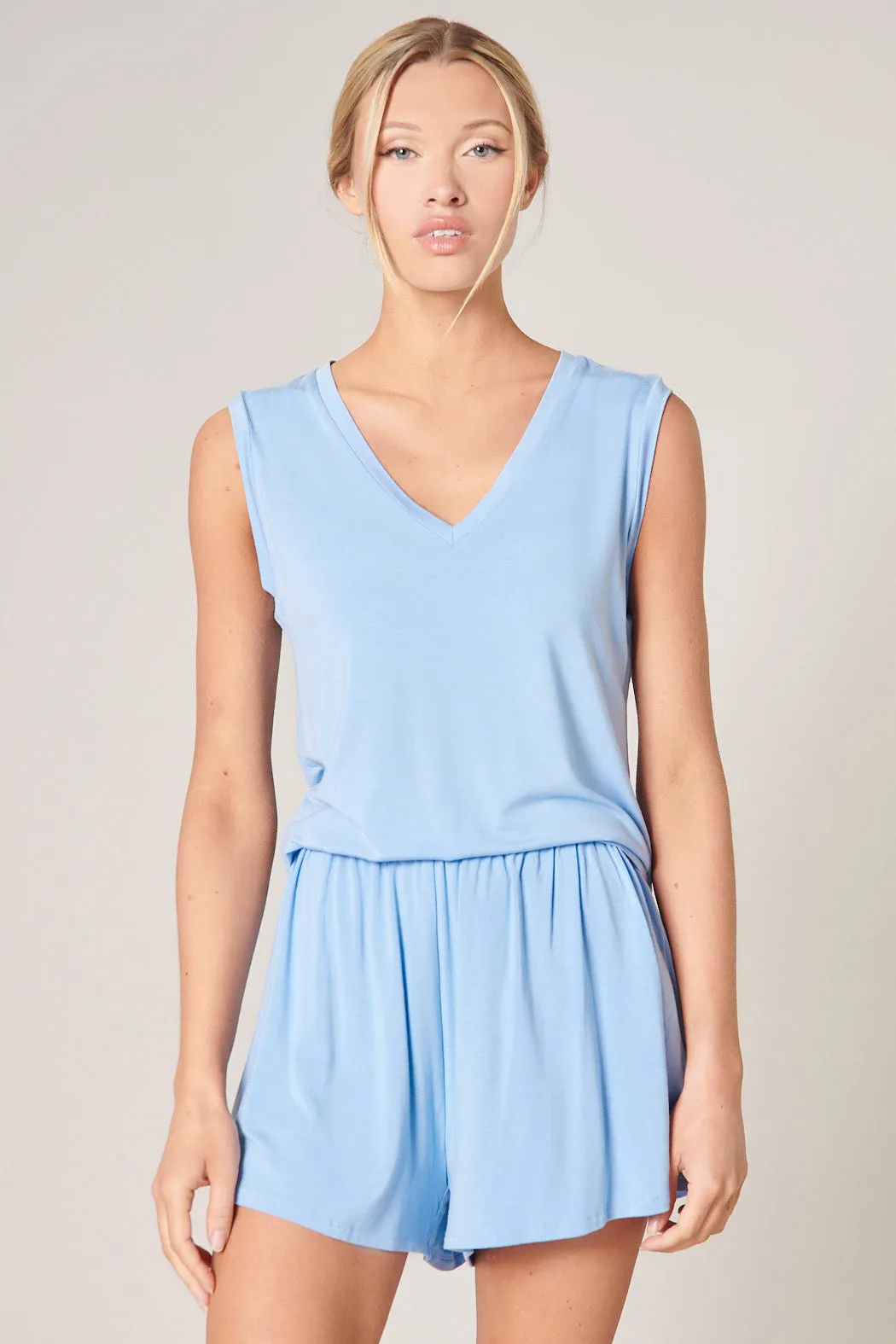 Betty V-Neck Sleeveless Jersey Knit Top