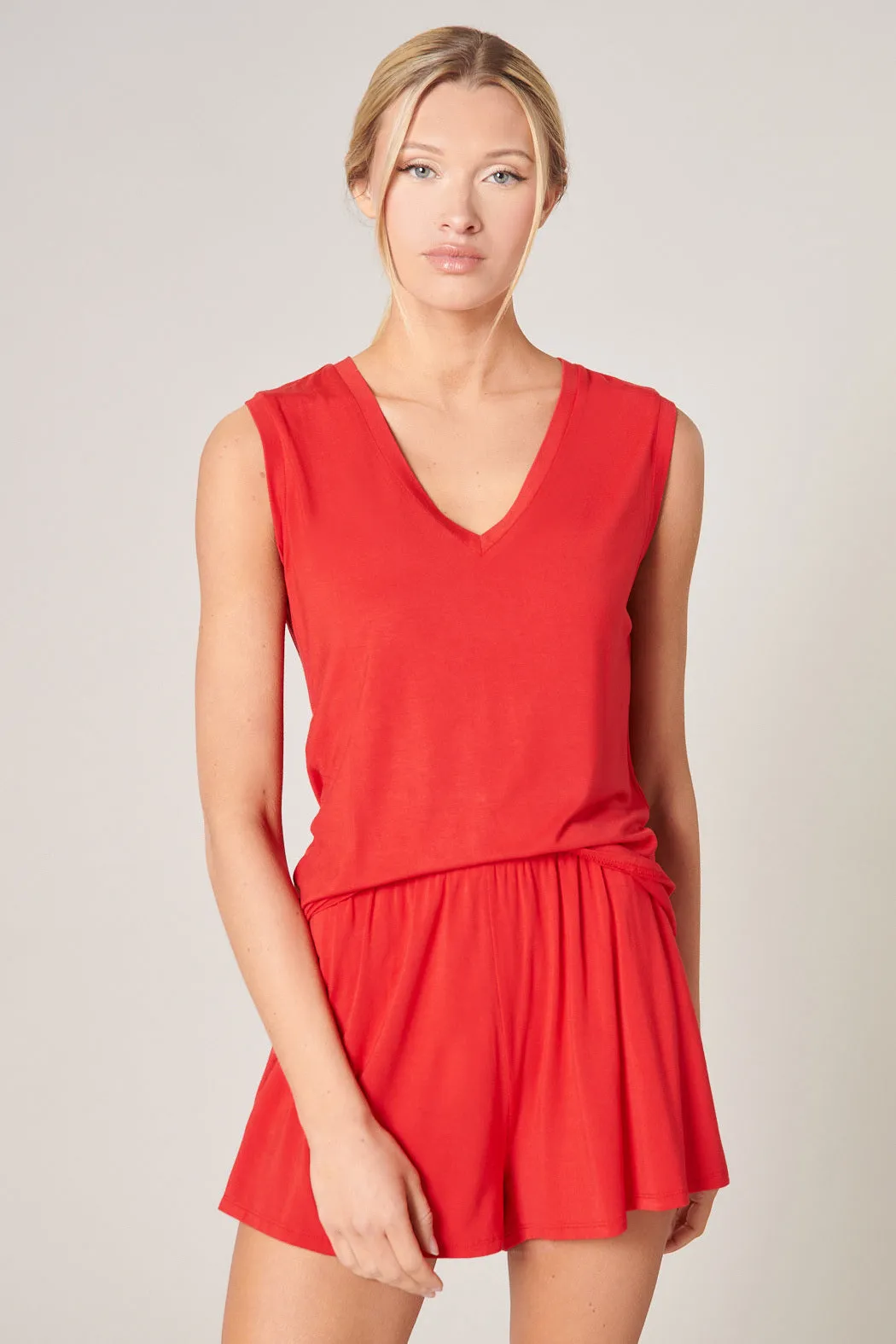 Betty V-Neck Sleeveless Jersey Knit Top