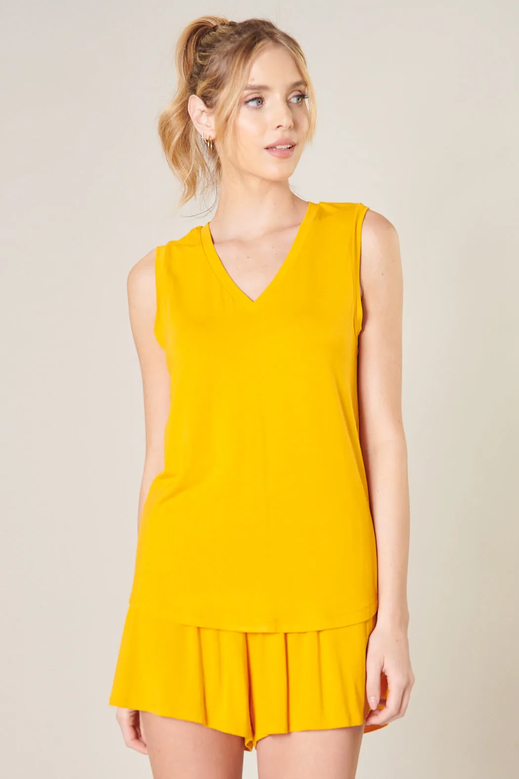 Betty V-Neck Sleeveless Jersey Knit Top