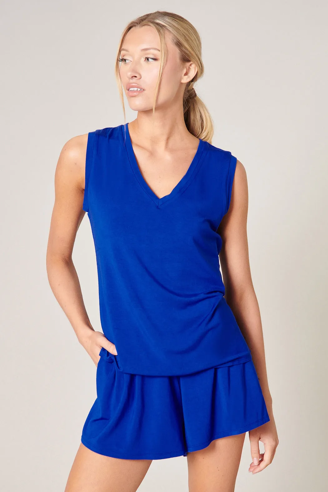 Betty V-Neck Sleeveless Jersey Knit Top