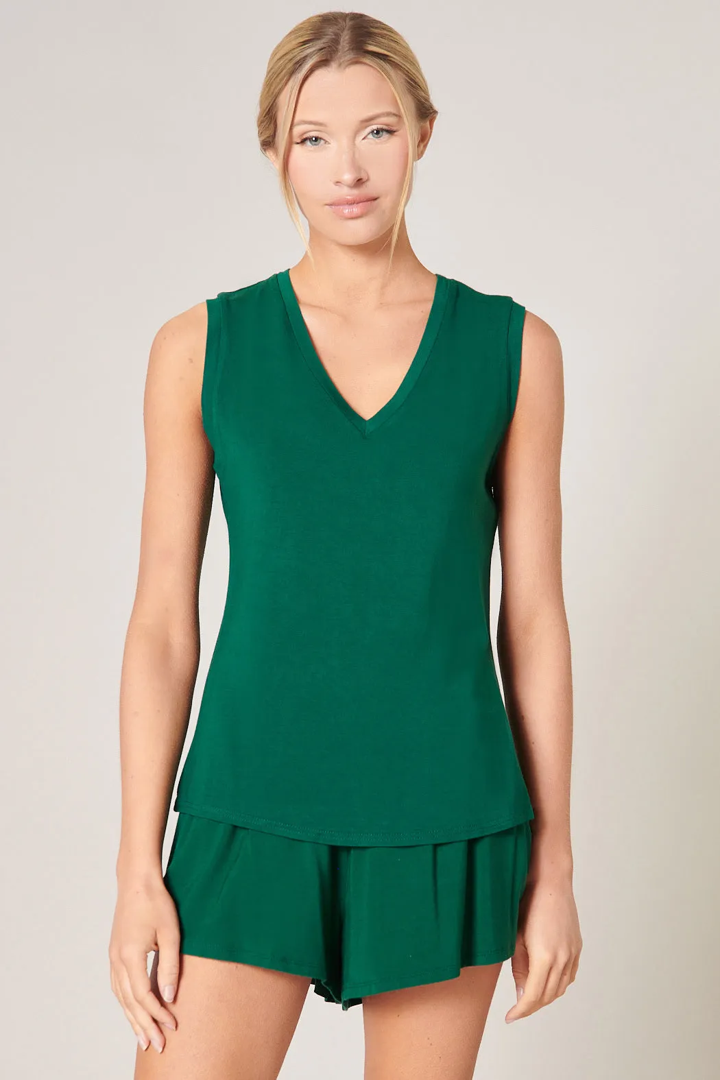 Betty V-Neck Sleeveless Jersey Knit Top