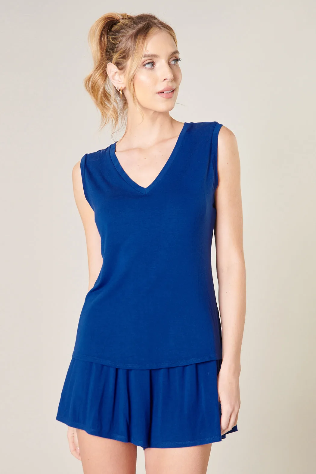 Betty V-Neck Sleeveless Jersey Knit Top