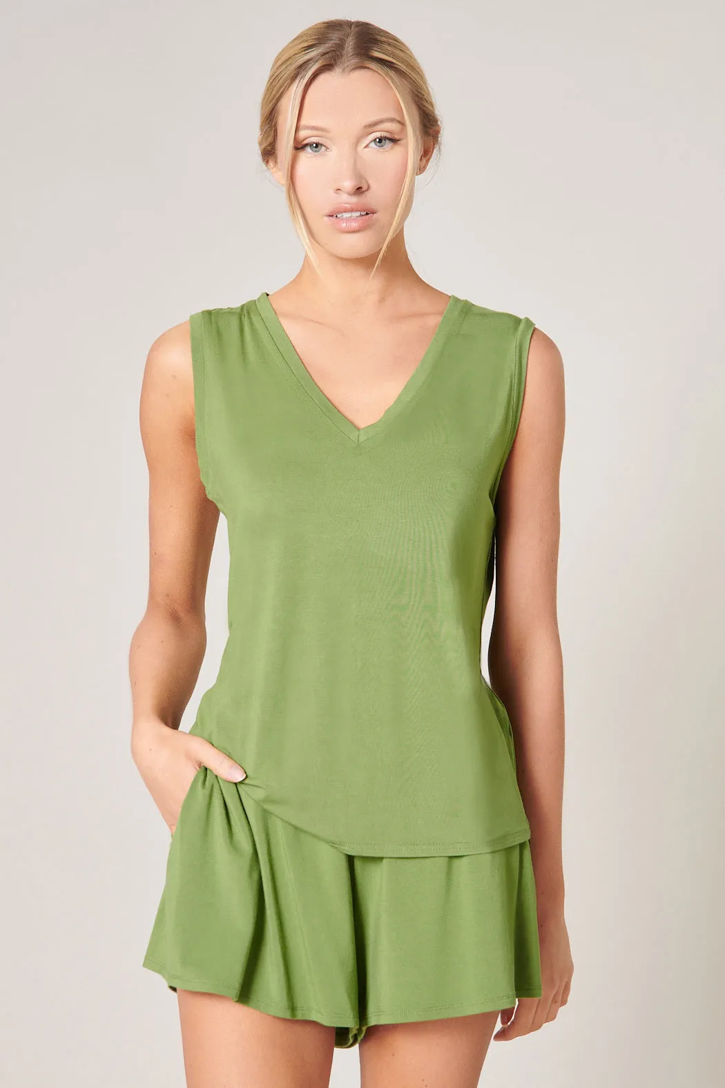 Betty V-Neck Sleeveless Jersey Knit Top