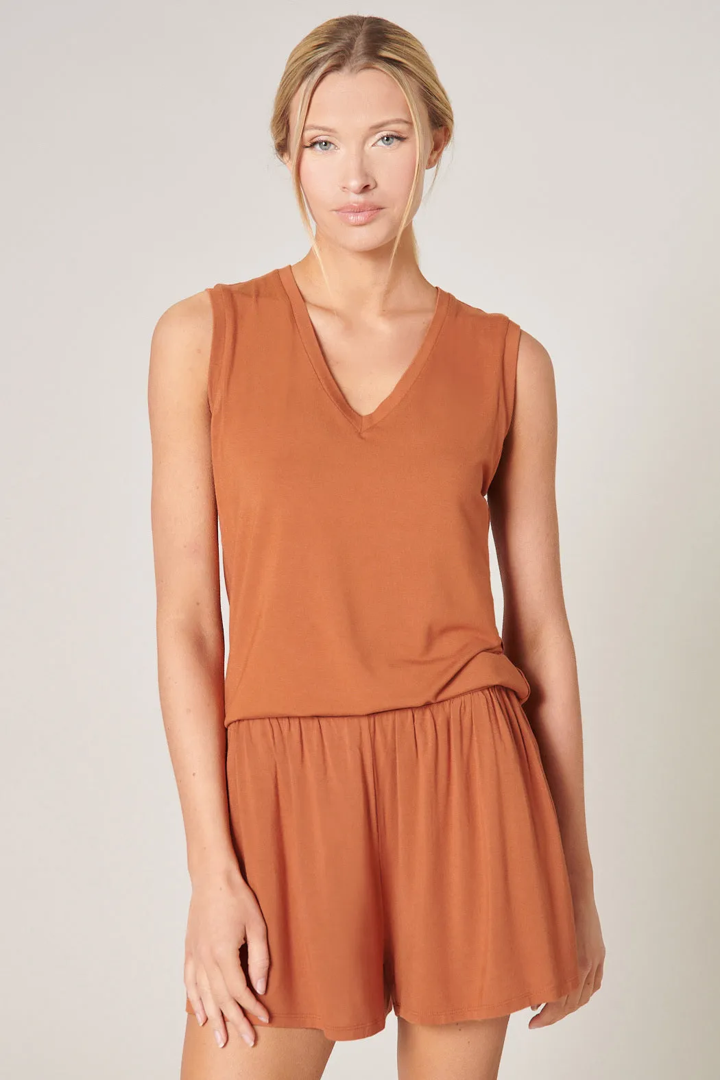 Betty V-Neck Sleeveless Jersey Knit Top