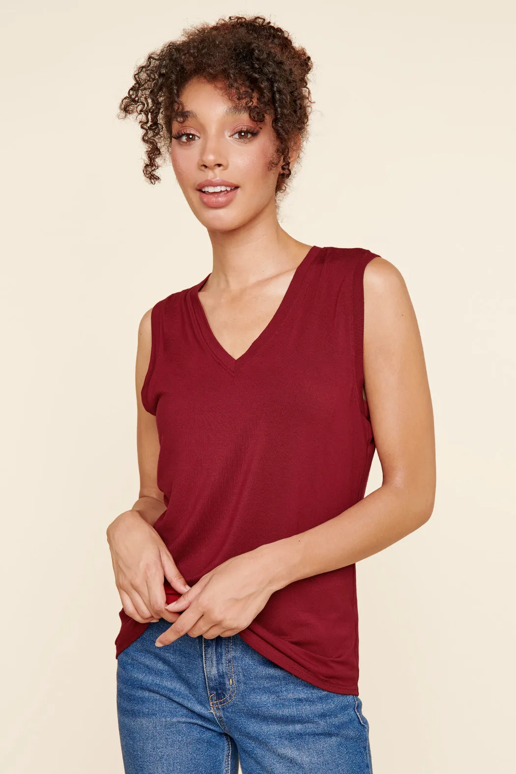 Betty V-Neck Sleeveless Jersey Knit Top