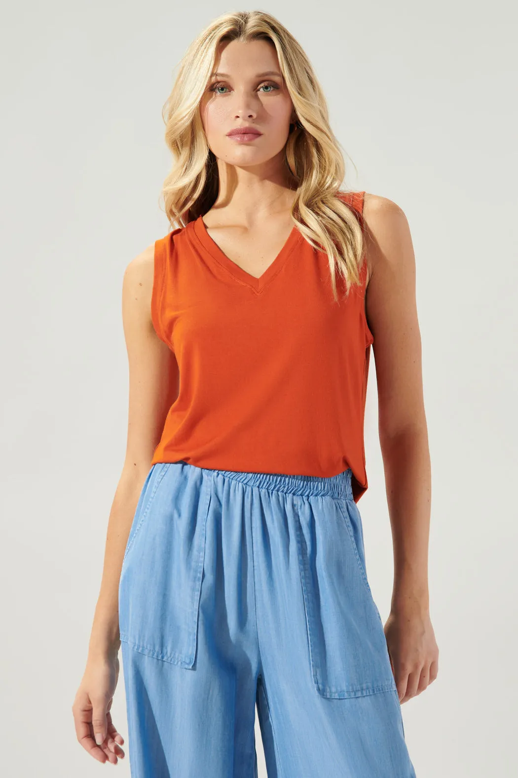 Betty V-Neck Sleeveless Jersey Knit Top