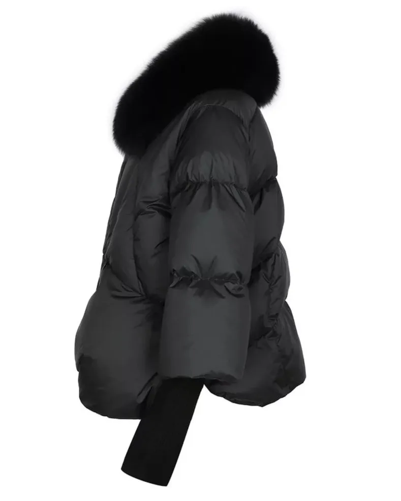 Black Down Jacket with Fox Fur