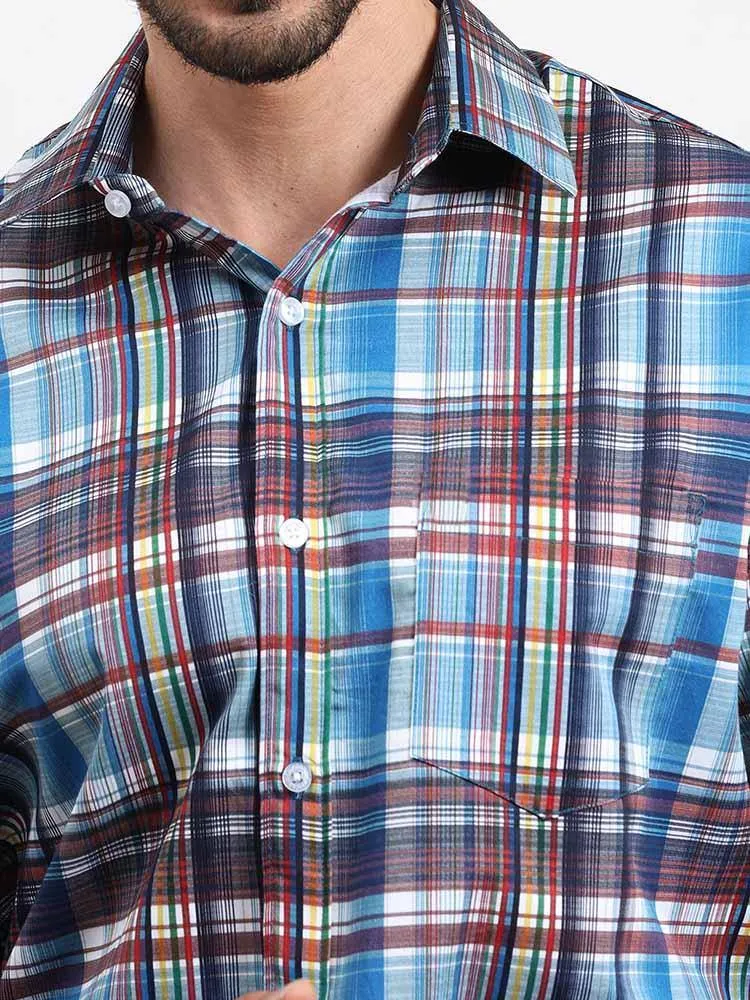 Blue Brown Checks Printed Full Sleeve Shirt