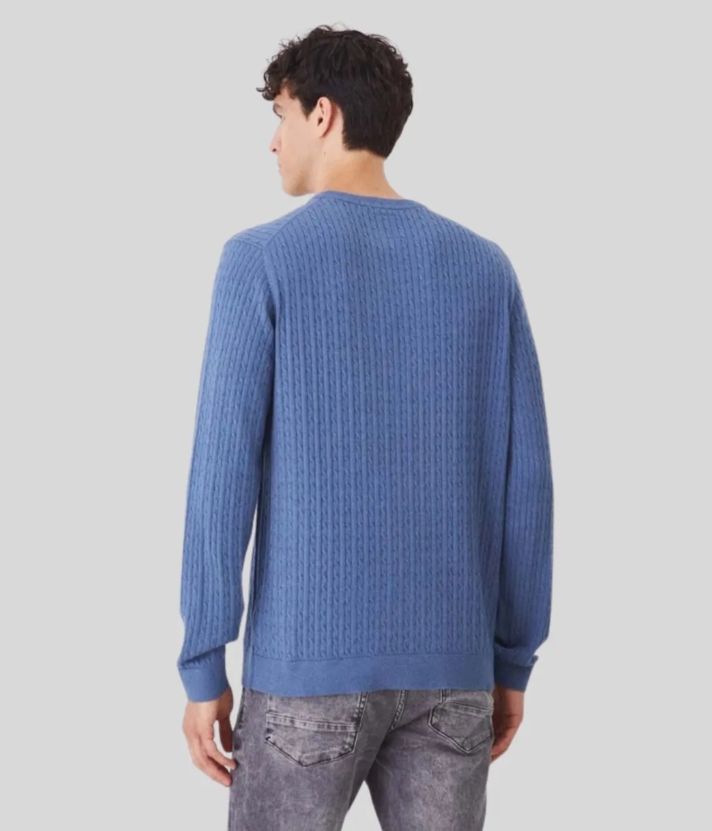 Blue Mens Wool Blend Cable Jumper