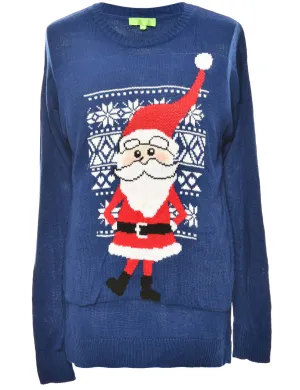 Blue Santa Design Blue Christmas Jumper - S