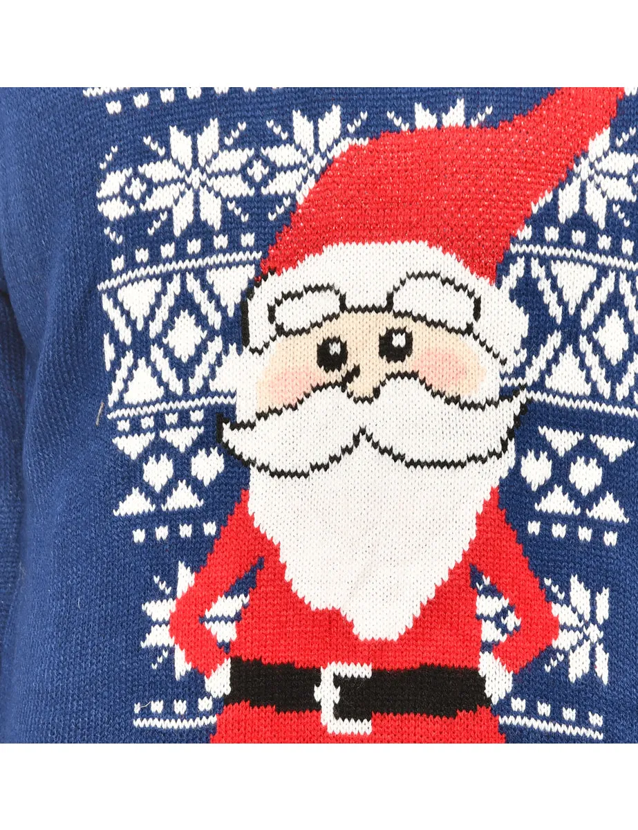 Blue Santa Design Blue Christmas Jumper - S