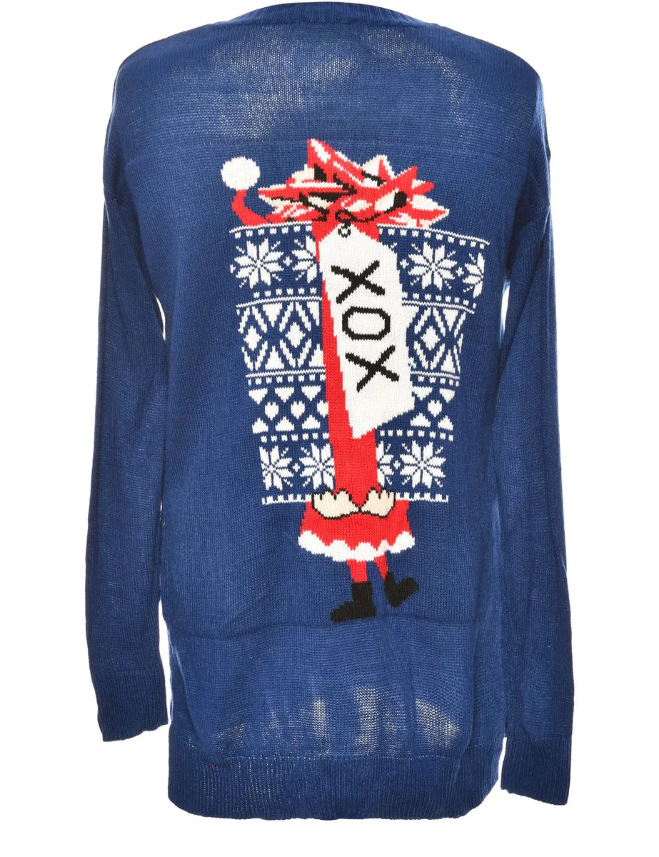 Blue Santa Design Blue Christmas Jumper - S