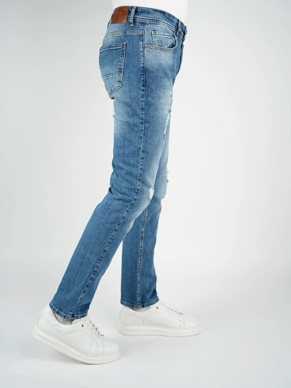 Blue Washed Slim Straight Jeans